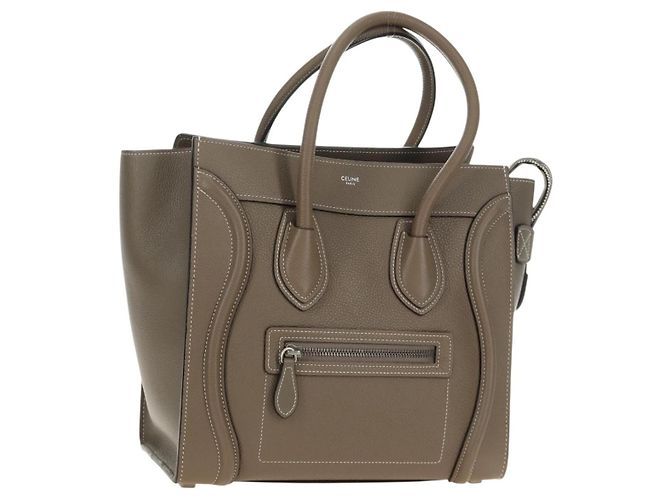 Céline CELINE Luggage Micro Shopper Handtasche aus Leder Grau Silber Authentisch 185329M Braun