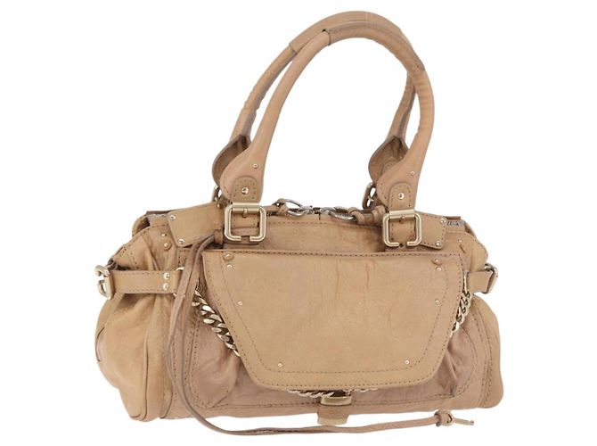 Chloé Bolsa Chloe Paddington de Couro Bege Ouro Prata Auth 187513V Dourado