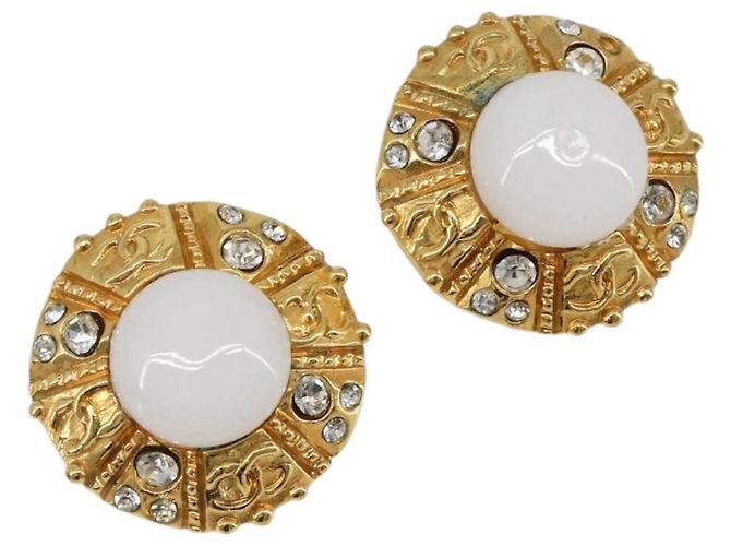 Orecchini CHANEL metallo Gold Tone CC Auth 180937