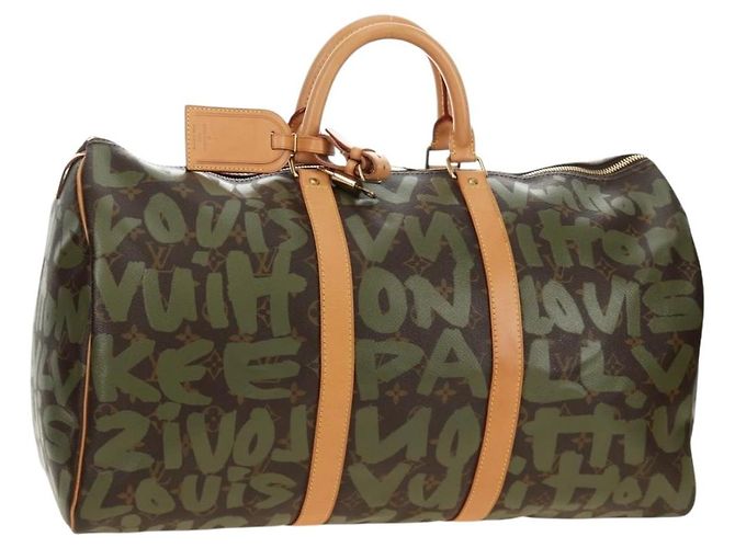 LOUIS VUITTON Monogram Graffiti Keepall 50 Borsa Boston Khaki M92196 Auth 184999SV Cachi
