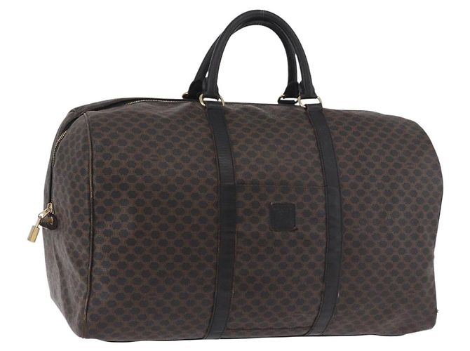 Céline Bolsa Boston CELINE em Canvas Macadam PVC Couro Preto Ouro Auth 183367 Dourado