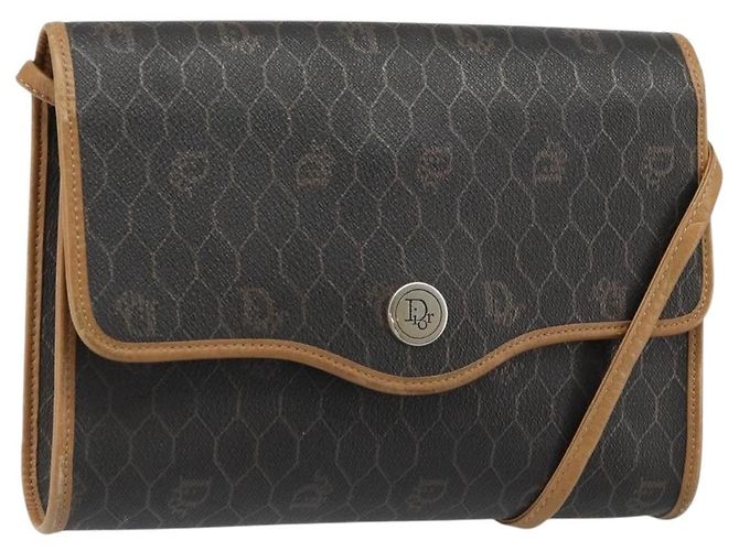 Borsa a Spalla Christian Dior Honeycomb Canvas PVC Nero Oro Auth 186880 D'oro