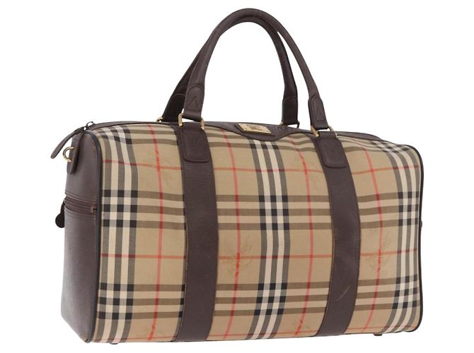 Borsa Boston Burberrys Nova Check in tela beige e oro Auth 185176 D'oro