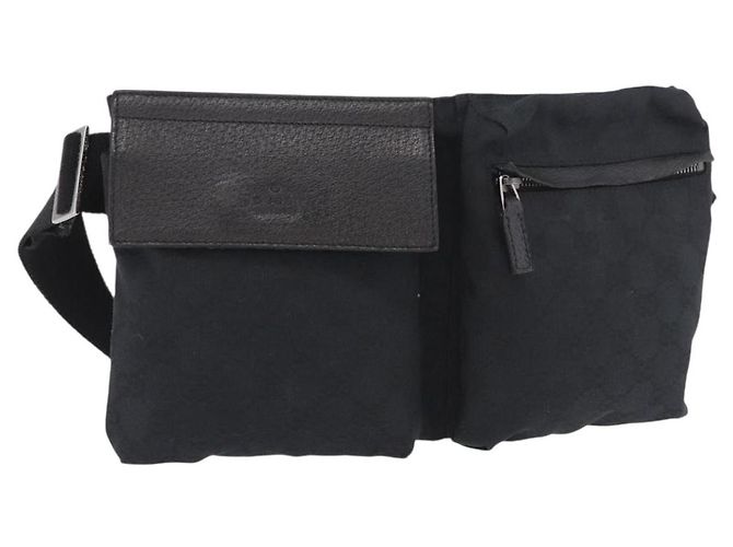 GUCCI GG Canvas Gürteltasche Schwarz Silber 28566 Auth 185976