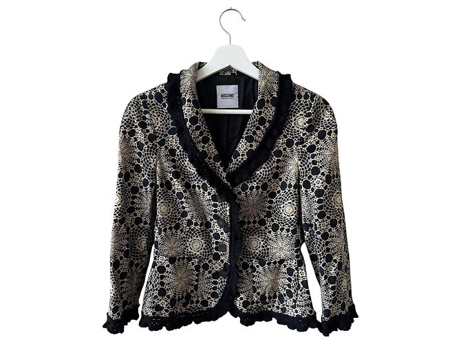 Moschino Cheap and Chic Jacke in Schwarz & Beige mit Spitzenbesatz
