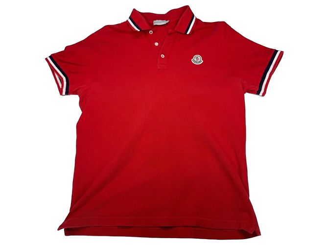 Polo rossa Moncler con colletto e polsini a righe Rosso