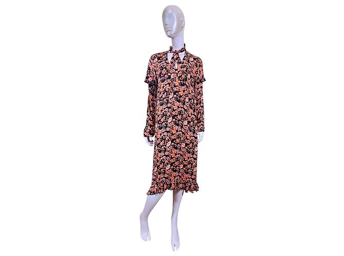 Baum und Pferdgarten Midikleid mit Blumenprint Schwarz Pink