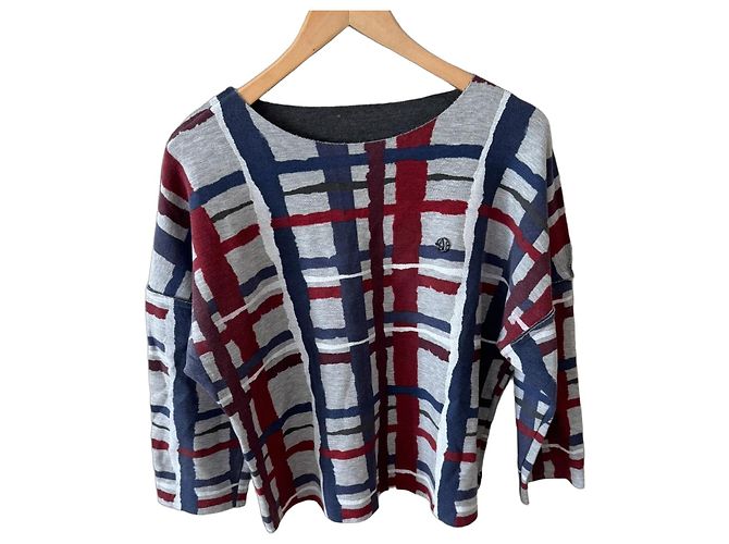 Armani Jeans Top de manga larga con estampado de cuadros Blanco Roja Azul Gris