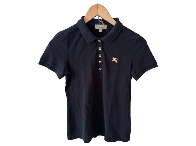 Polo Burberry de algodão preto com emblema dourado