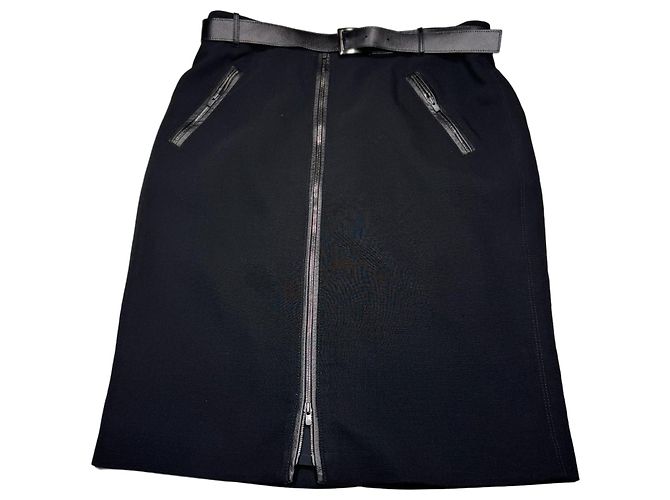 Autre Marque Armani Collezioni schwarzer Midirock mit Ledergürtel