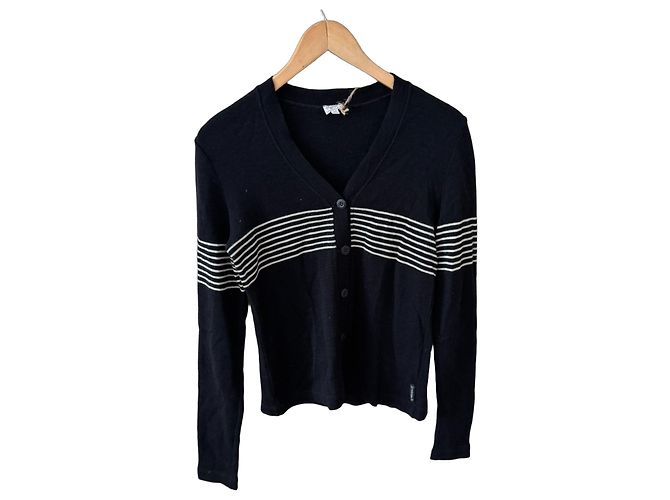 Armani Jeans gestreifter Wollcardigan in Schwarz