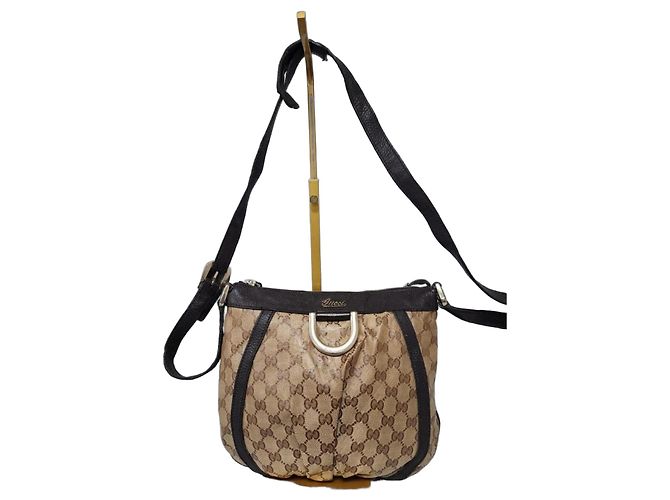 Gucci Borsa a Tracolla Crystal Monogram Small D Gold Ring Marrone Beige