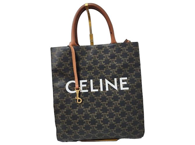 Céline Cabas Vertical Medium Toile Triomphe Marron Noir