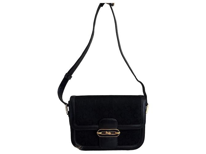 Céline Celine Triomphe Borsa a Tracolla Tela Nera e Pelle Nero