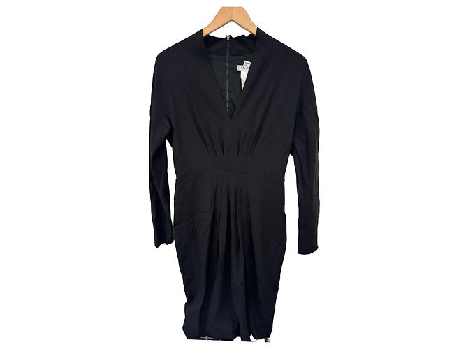 Max Mara Midi-Kleid mit V-Ausschnitt aus schwarzer Wollmischung