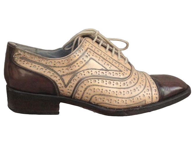 Stéphane Kelian Scarpe Oxford in Pelle Bicolore Marrone Beige