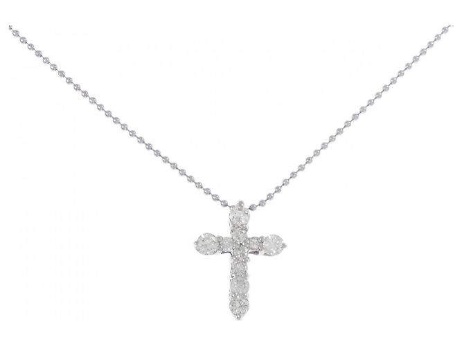 Autre Marque Platin-Diamant-Kreuzhalskette Silber