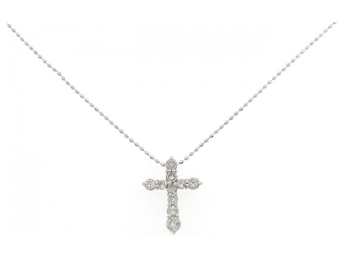 Autre Marque Colar de Cruz de Diamantes e Platina