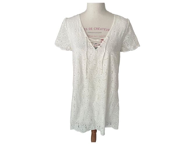 Sézane Vestido de Algodón Blanco Bordado
