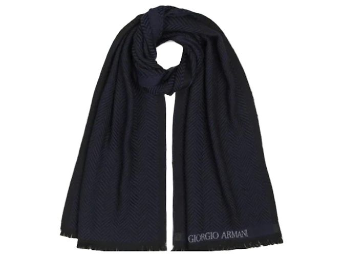 Giorgio Armani Sciarpa in Lana Blu Navy Blu scuro