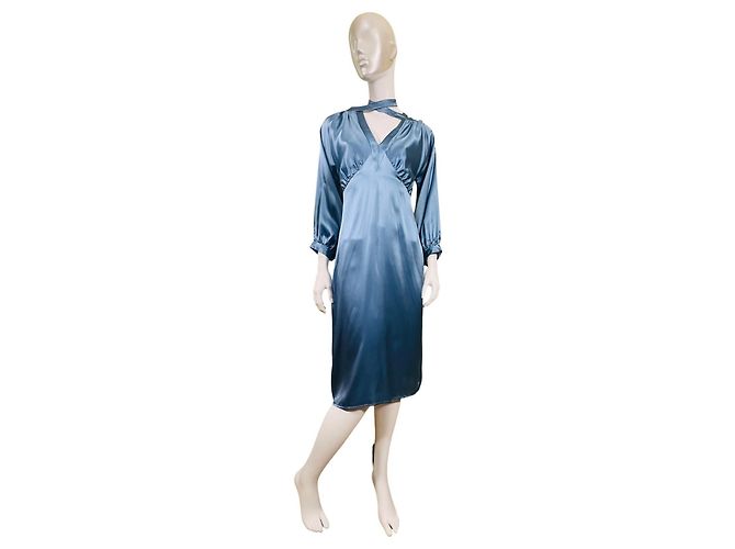 Autre Marque Fête Impériale Vestido midi de seda azul