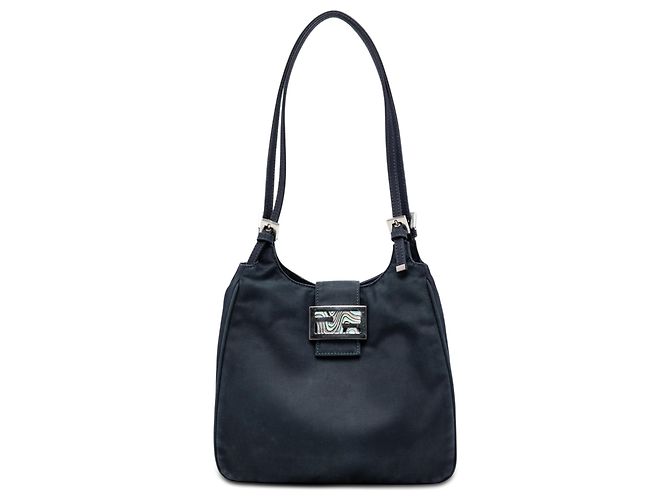 Borsa a Spalla Fendi Blue Canvas FF Marble Blu navy