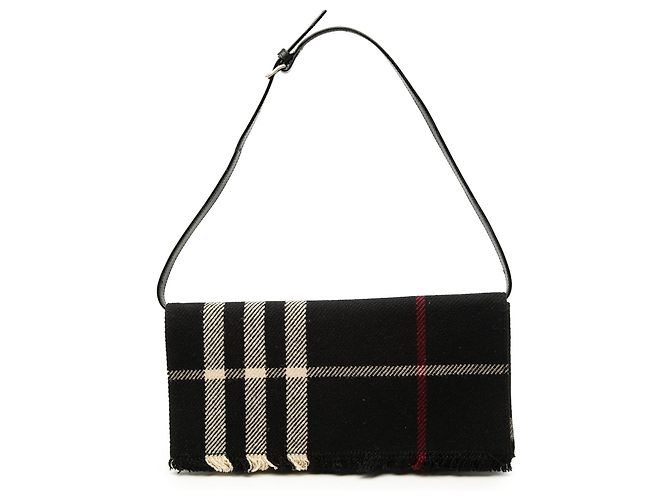 Borsa a tracolla Burberry Black Exploded Check Wool Fringe Shoulder Bag Nero