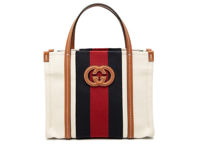 Gucci Beige Mini Canvas Interlocking G Web Tote
