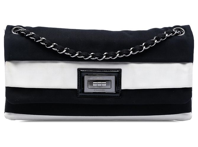 Chanel Black Striped Canvas Reissue 2.55 Single Flap