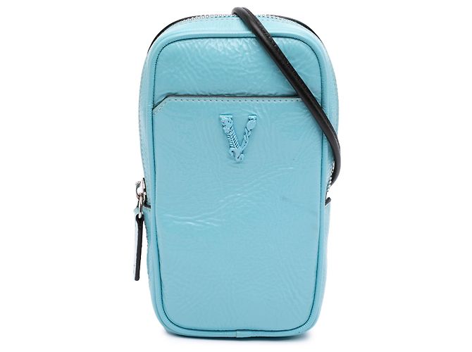 Pochette a tracolla Virtus in pelle texturizzata blu Versace Blu chiaro