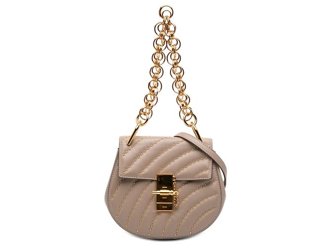 Bolsa Drew Bijou em couro marrom com tachas Chloé Taupe