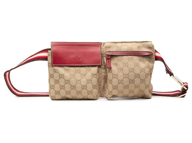 Borsa a tracolla Gucci Beige GG Canvas Web Double Pocket
