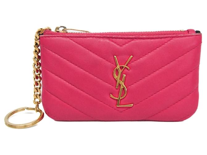 Portefeuille à pièces Cassandra V-stitch Yves Saint Laurent Rose 