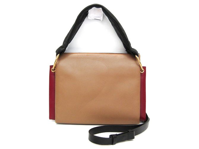Borsa a tracolla in pelle BEAT da donna Marni Nero Beige Bordò