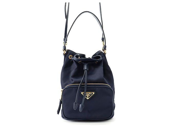 Borsa a mano Prada Duet Nylon e pelle Blu navy