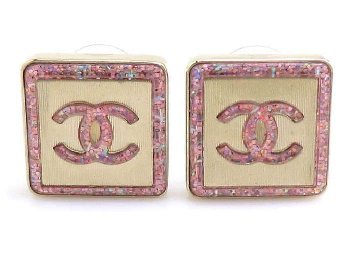 Brincos Stud Chanel Ouro e Rosa Dourado