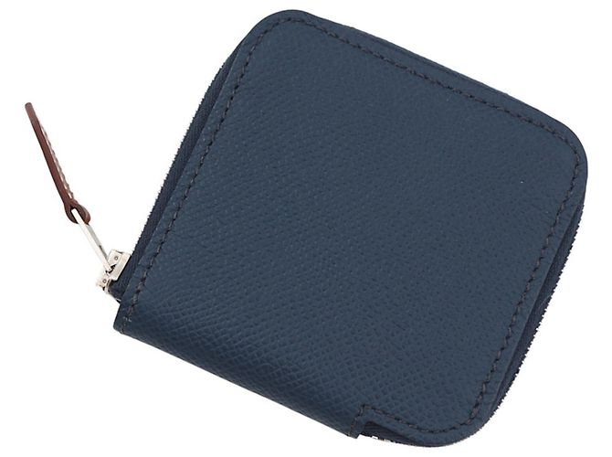Hermès Cartera compacta de seda Hermes Azap Compact Mini en Bleu de Plus Azul