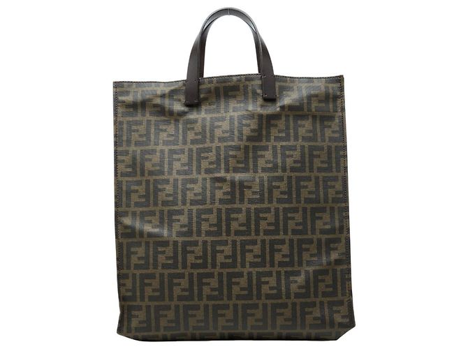 Bolsa Tote Fendi Zucca castanha couro e PVC