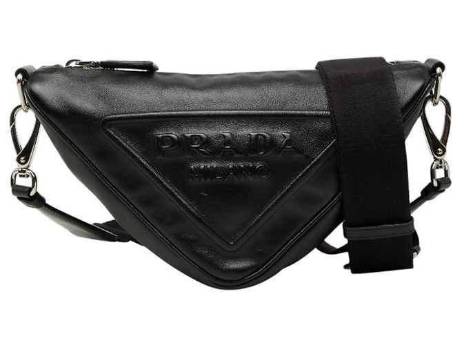 Borsa a tracolla con placca logo Triangle Prada Nero