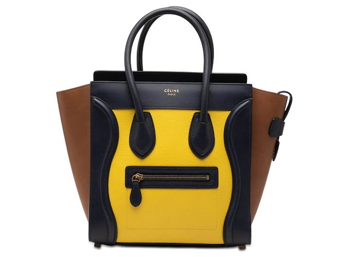 Céline Bolsa Tote Celine Luggage Micro Shopper Marrom Amarelo Azul marinho