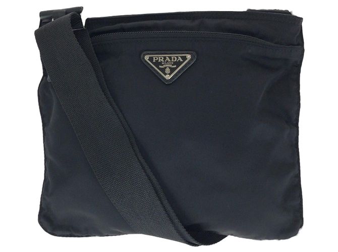 Borsa a tracolla in nylon Tessuto con logo triangolo Prada Nero