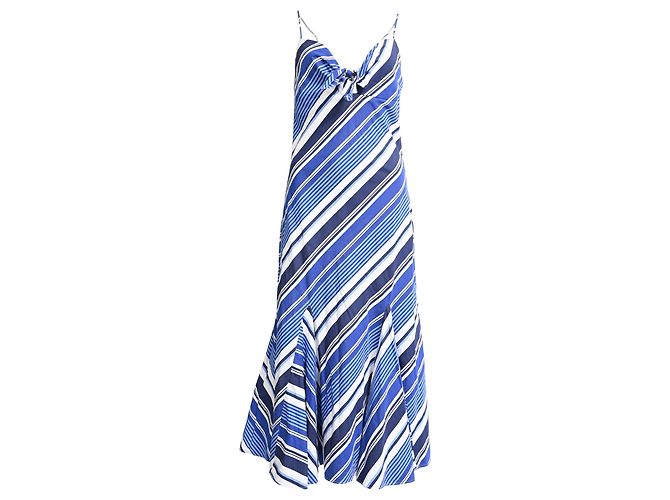Abito midi svasato a righe Ralph Lauren in cotone blu