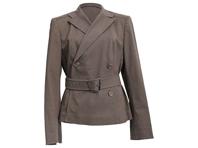 Blazer de abotoamento duplo com cinto Akris em algodão marrom