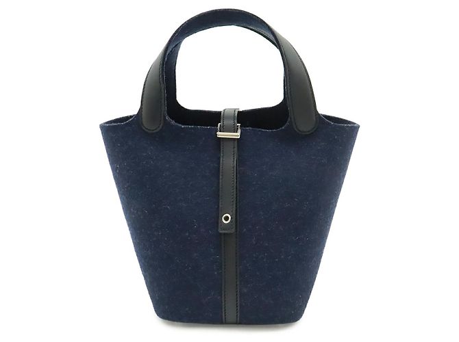 Hermès Hermes Picotin Lock Felt Leather Tote Bag Blue