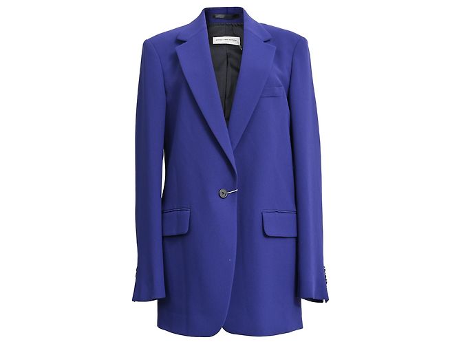 Dries Van Noten Single-Breasted Blazer in Blue Polyester