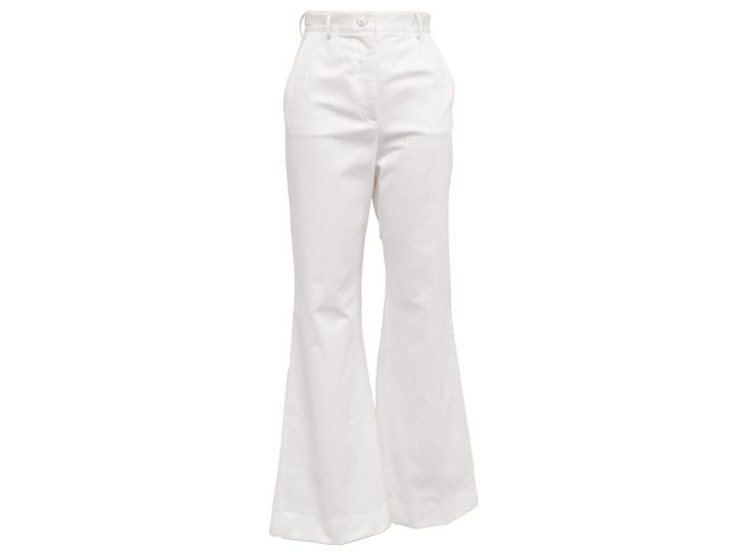 Pantalon évasé à taille haute Dolce & Gabbana en coton blanc Écru