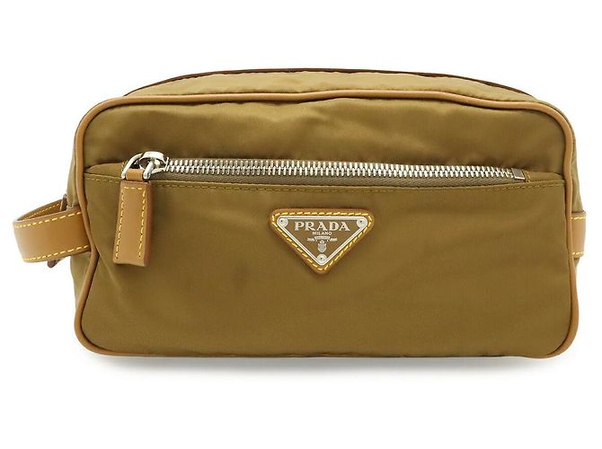 Clutch Prada Re-Nylon con logo Triangle Marrone