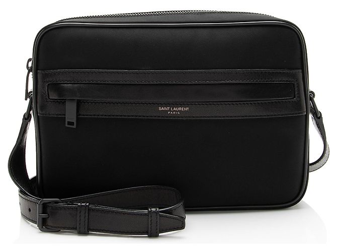 Bolsa de câmera Saint Laurent em nylon e couro Preto