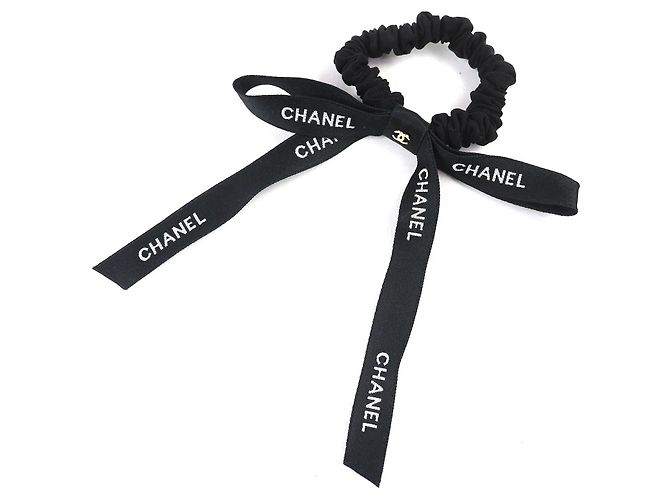 Timeless Scrunchie Chanel COCO Mark Logo Ribbon Accessorio per Capelli Nero