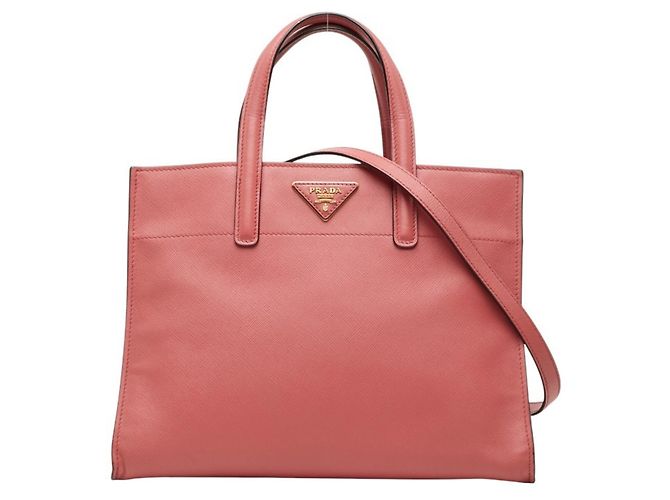 Sac à main Prada Triangle Logo Plate en cuir Saffiano rose